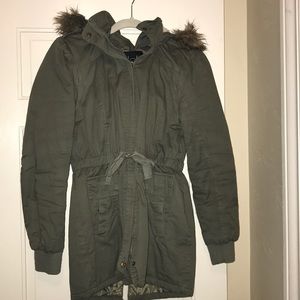 Army fur hooded parka coat